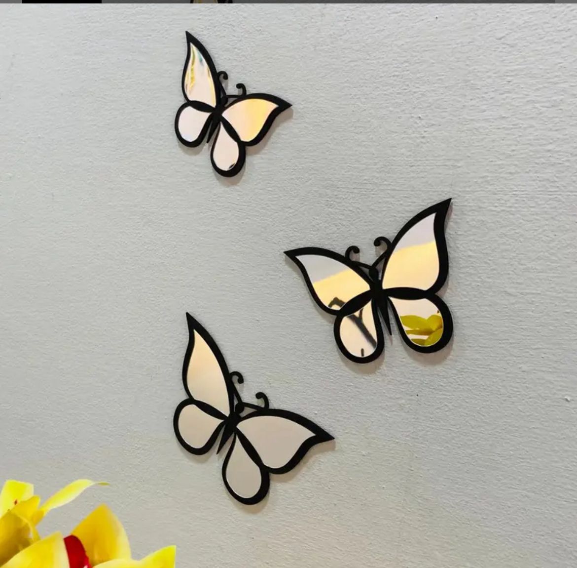 Set Of 3 Black Silver 3D Mirror Butterfly Set (3DMB)